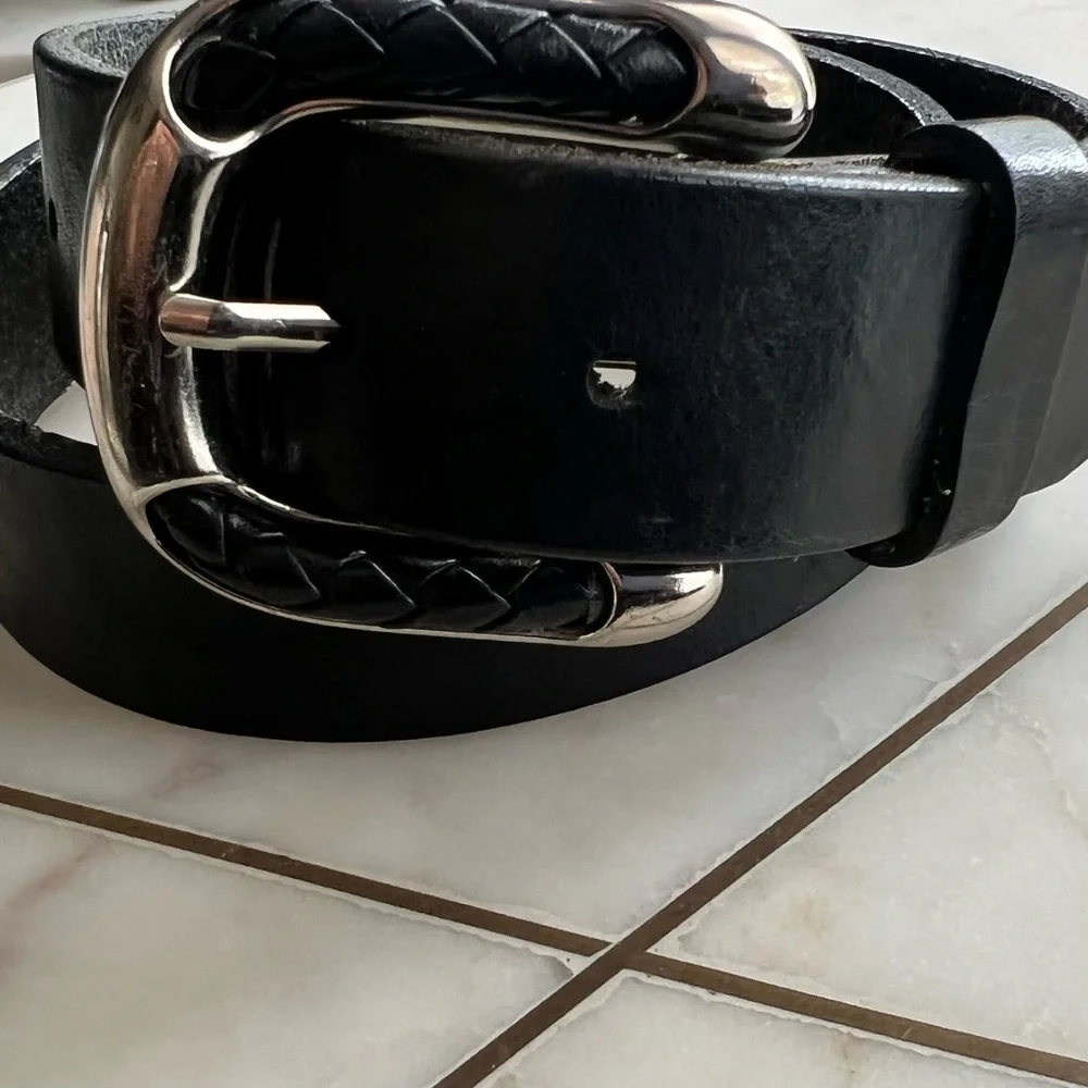 Mens BLACK Braided Leather/Silver Buckle FULL GRAIN COWHIDE Leather BELT S - Picture 8 of 8